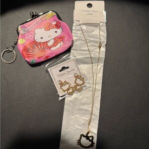 Hello Kitty Pink Purse with Gold Jewelry Set